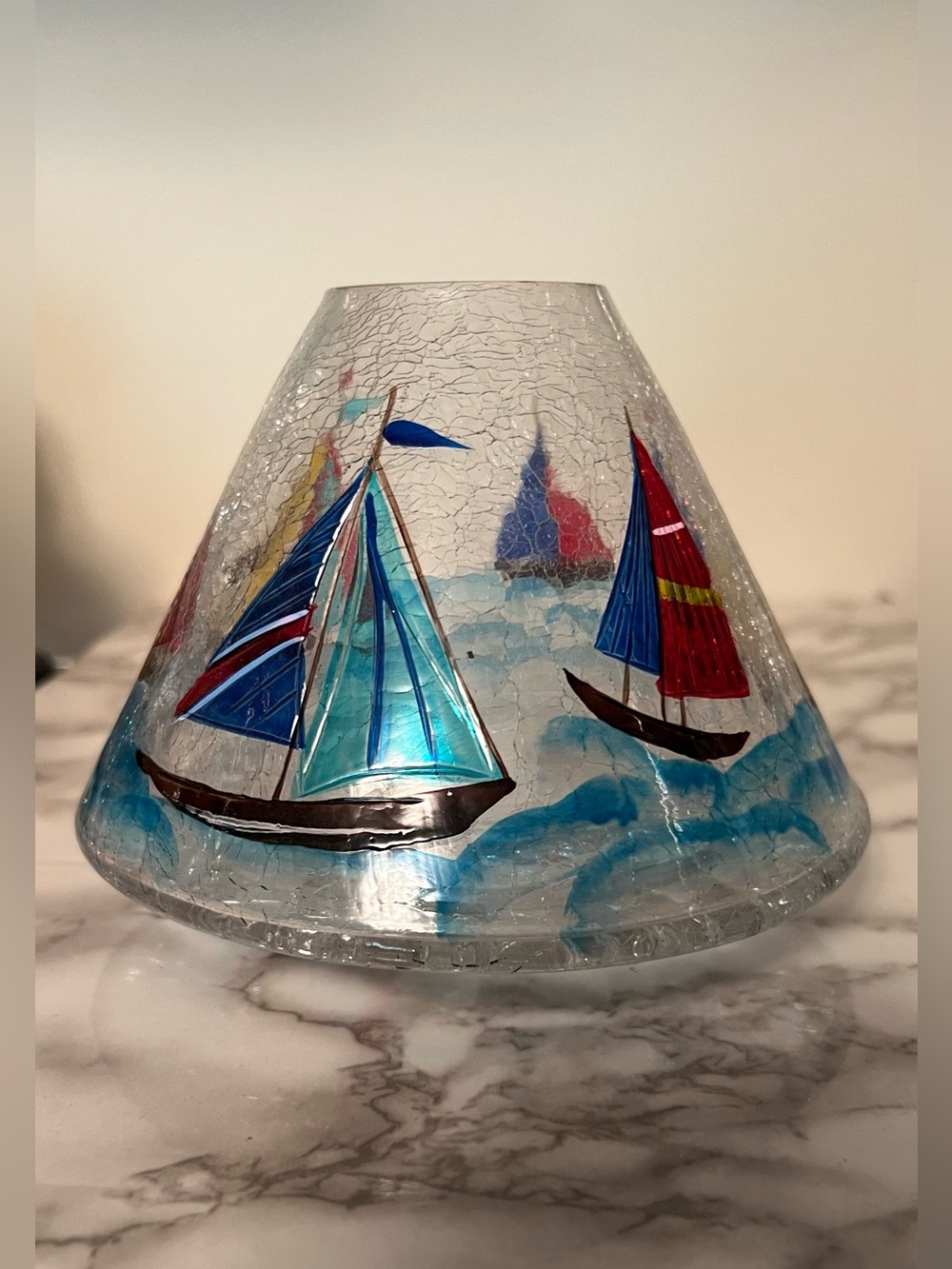 Yankee Candle Summer Blue Sailboats Crackle Jar Candle Shade Discontinued